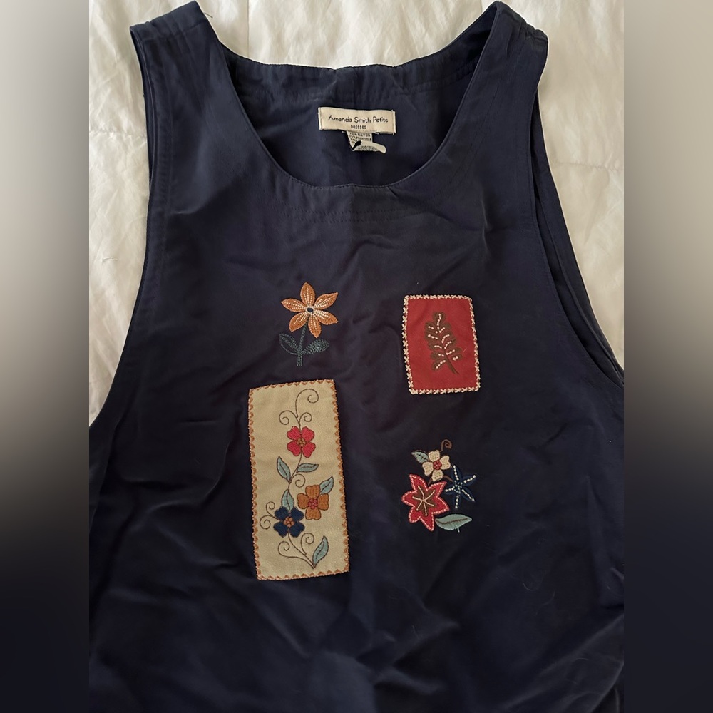 Amanda Smith Navy Blue Overall Apron Dress Petite Large